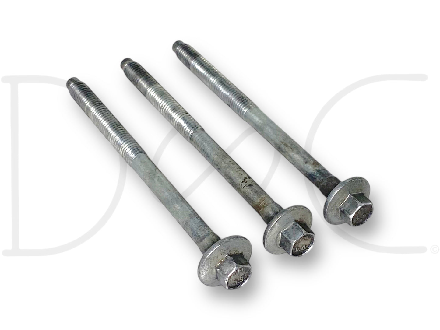 Set of three used but good condition 08-10 Ford F250 F350 6.4 6.4L Diesel Ac A/C Compressor Mount Bolts Bolt Set OE, showing light wear and suitable for 2008-2010 Ford Super Duty trucks with 6.4L Powerstroke engines.