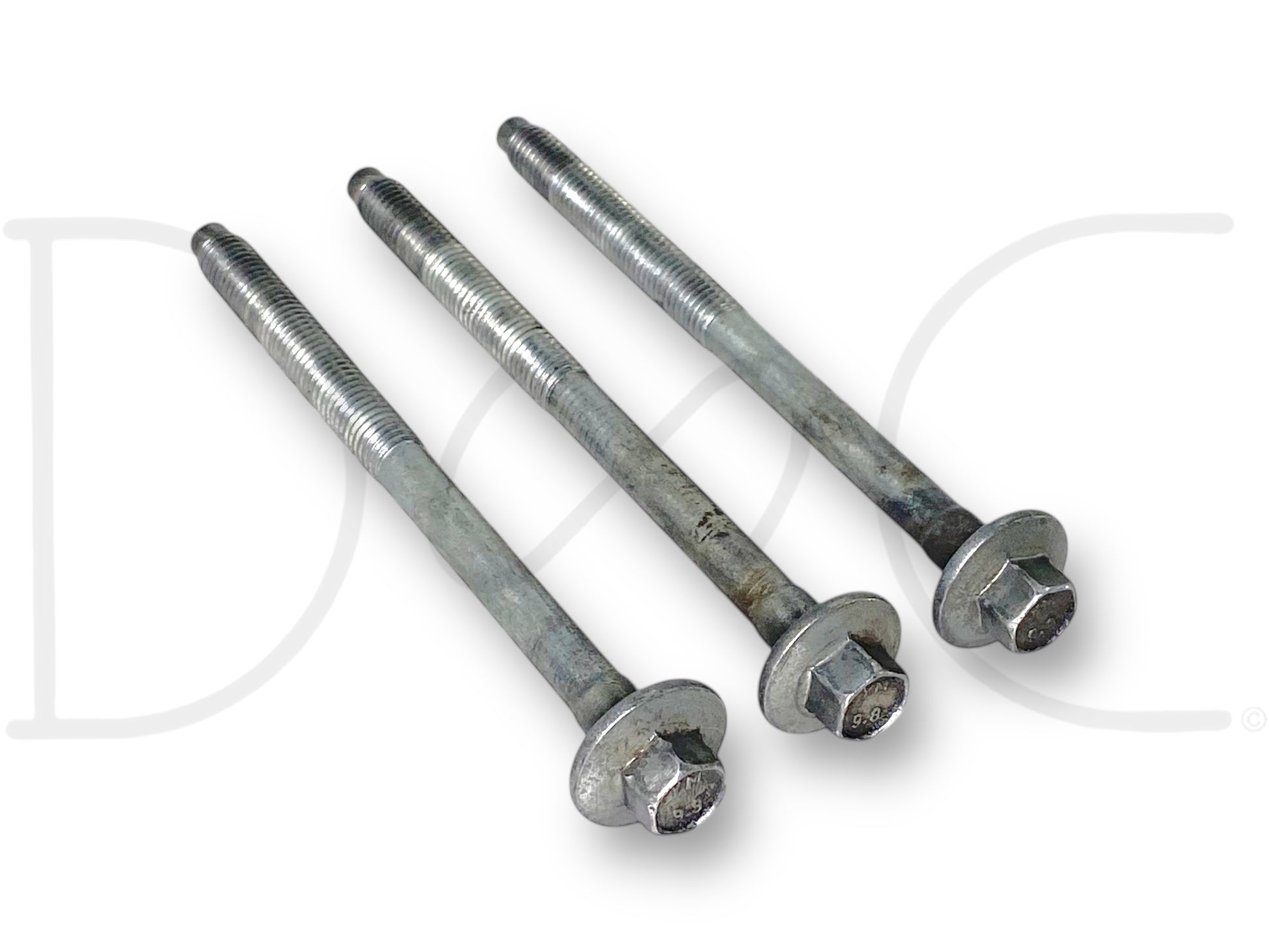 Set of three used but good condition 08-10 Ford F250 F350 6.4 6.4L Diesel Ac A/C Compressor Mount Bolts Bolt Set OE, showing light wear and suitable for 2008-2010 Ford Super Duty trucks with 6.4L Powerstroke engines.