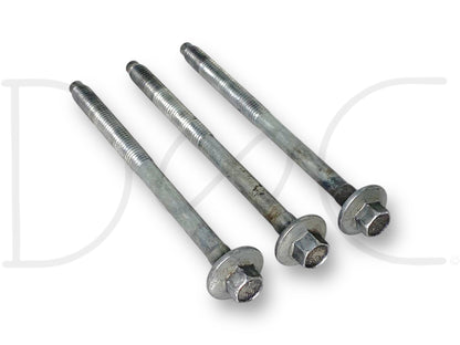 Set of three used but good condition 08-10 Ford F250 F350 6.4 6.4L Diesel Ac A/C Compressor Mount Bolts Bolt Set OE, showing light wear and suitable for 2008-2010 Ford Super Duty trucks with 6.4L Powerstroke engines.