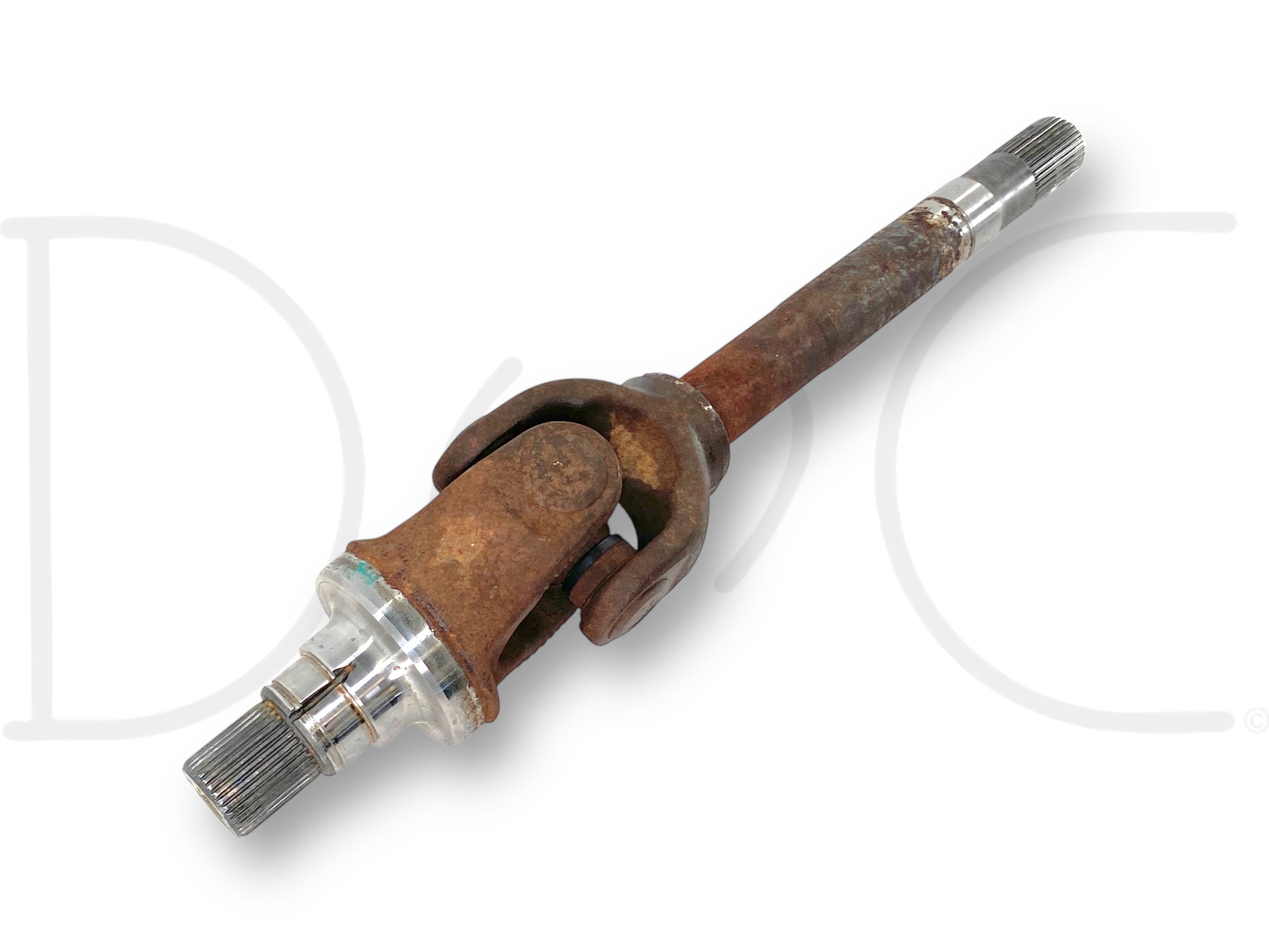 05-12 Ford F250 F350 Super Duty 4X4 DANA 60 Front Axle Shaft LH Left Driver OE used part with light wear, compatible with 2005-2012 Ford F-250 and F-350 trucks, featuring rust on shaft and clean splined ends for reliable fitment in Super Duty 4WD applications.