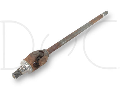 05-12 Ford F250 F350 Super Duty 4X4 DANA 60 Front Axle Shaft RH Right Passenger, used axle shaft with rust and wear, suitable for 2005-2012 F-250 and F-350 trucks, designed for diesel models including 6.4L Powerstroke, requires new U-joint for rebuild or parts.