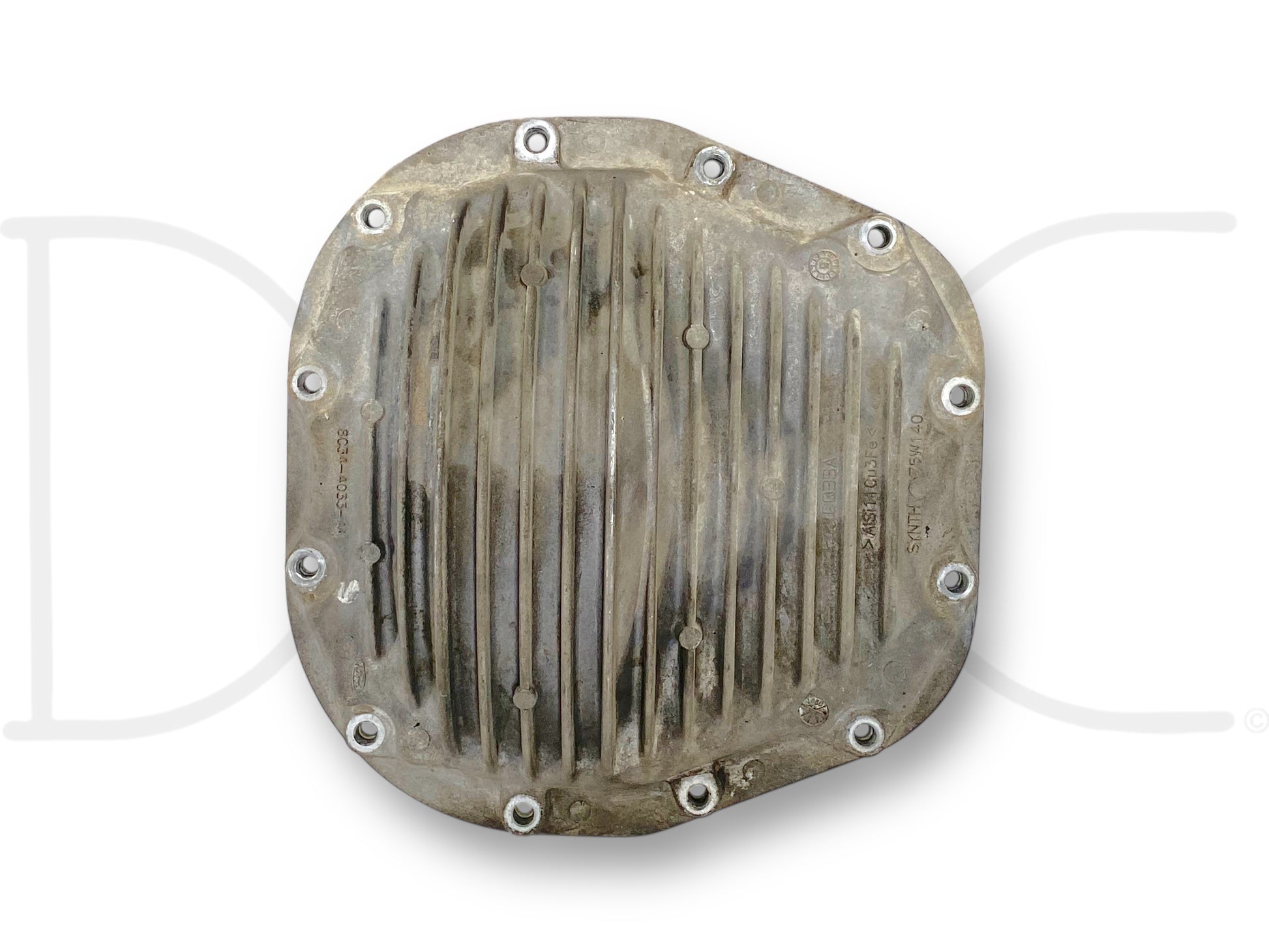08-16 Ford F250 Sterling 10.5 Aluminum Rear Axle Diff Differential Cover OEM, used condition with light wear, designed for 2008-2016 Ford F-250 and F-350 trucks, made of durable aluminum with ribbed design for heat dissipation and structural strength.
