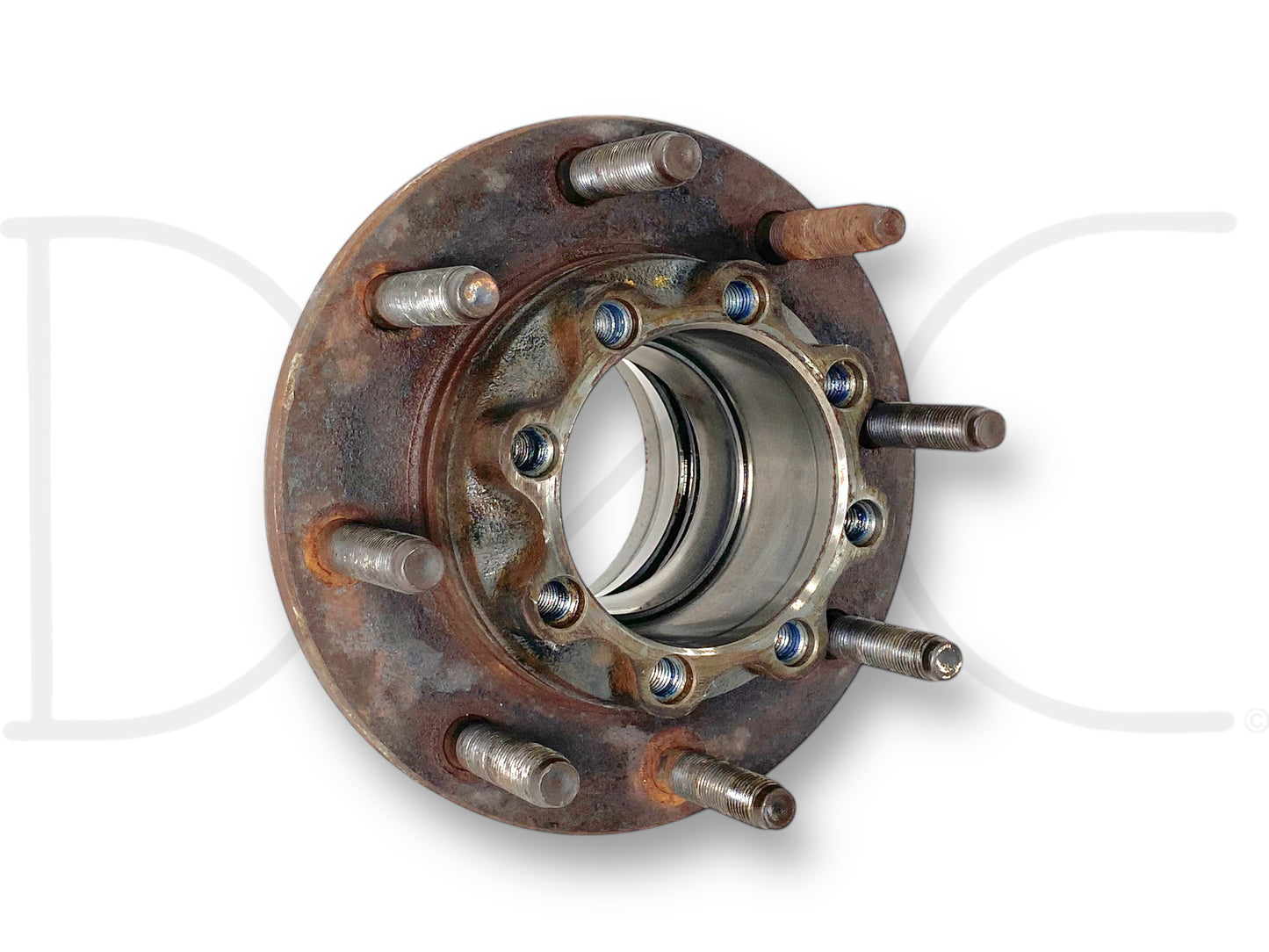 05-10 Ford F250 F350 SRW Sterling 10.5 Rear Axle Wheel Bearing Hub 8 Lug OE showing a used condition with light wear, compatible with 2005-2010 Ford F-250 and F-350 trucks, suitable for 6.4L Powerstroke and Super Duty models.