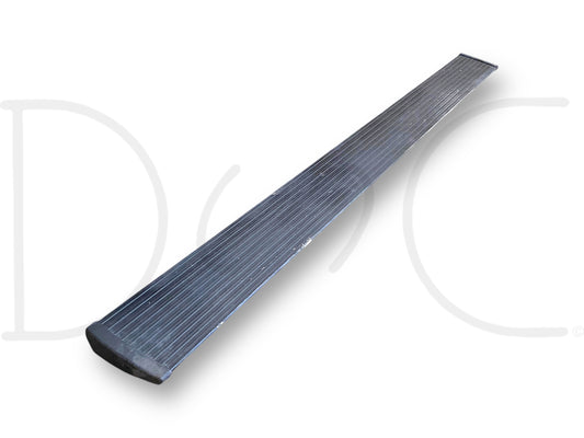 99-16 Ford F250 F350 Crew Cab Amp Research Powerstep Running Board Side Step 79" with dark copper finish, used condition showing wear and scratches, designed for 6.4L Powerstroke Super Duty trucks, compatible with models from 1999 to 2016 including Ford Excursion and F-Series trucks.