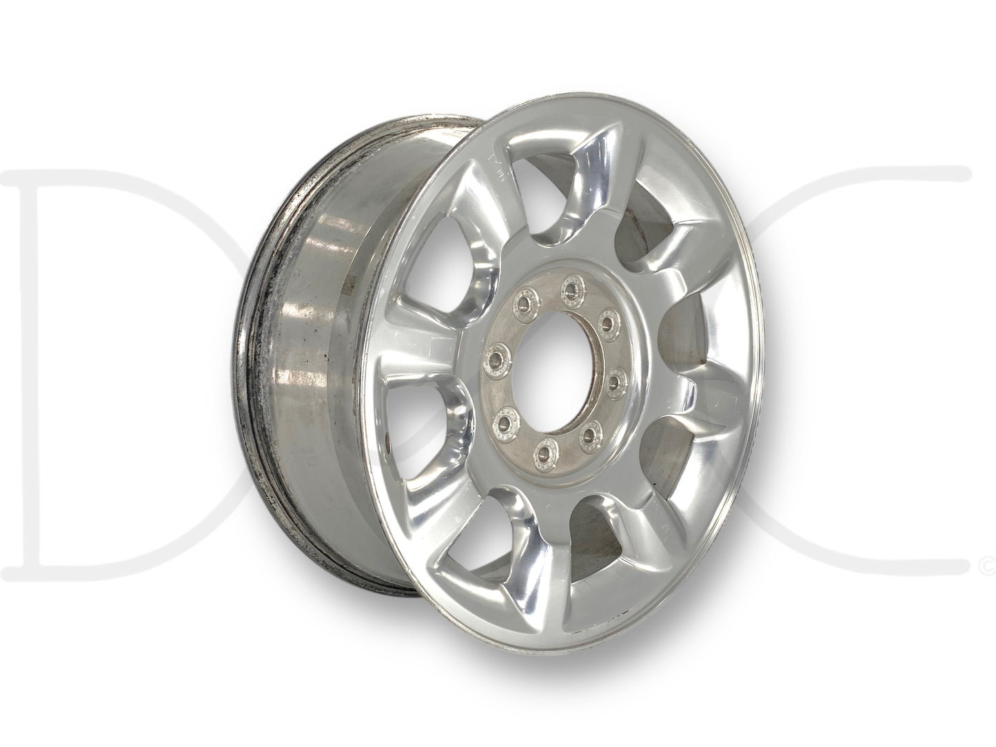 11-16 Ford F250 F350 SRW Lariat Alloy 8 Spoke 20" Wheel 20X8 Rim OE BC34-1007-Ca with light wear, surface blemishes, and scratches, compatible with 2005-2022 Ford F-250 and F-350 SRW trucks, suitable for Powerstroke diesel models.