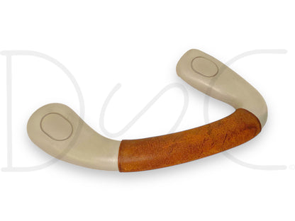 03-07 Ford F250 F350 King Ranch LH Left Driver Rear Grab Handle Assist B Pillar in tan and brown with light wear, compatible with 1999-2007 Ford Super Duty trucks.