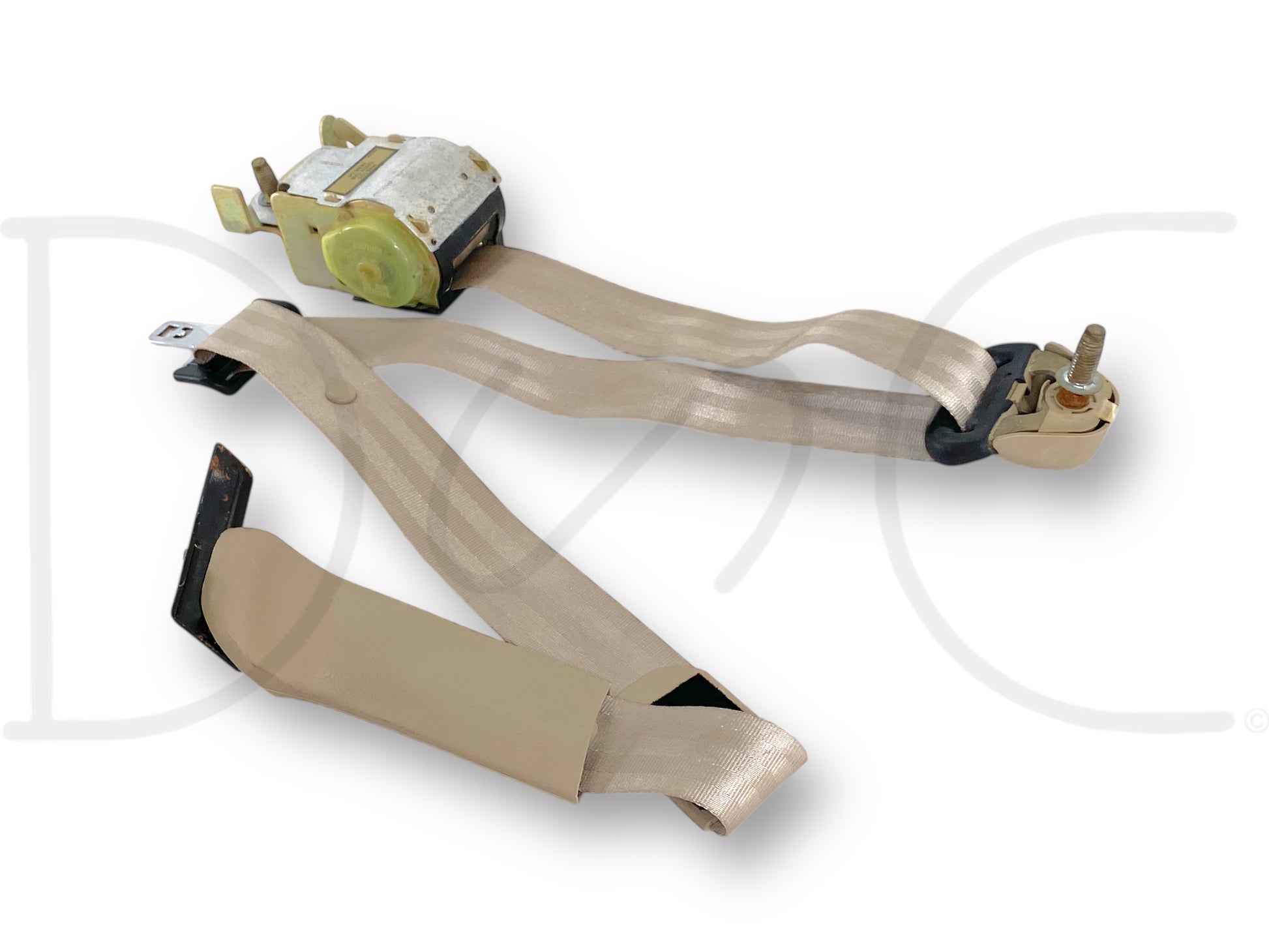 99-04 Ford F250 F350 Crew Cab LH Left Driver Rear Seat Belt Seatbelt Tan OE with light wear, used in good condition, compatible with 1999-2004 F-250 and F-350 trucks.