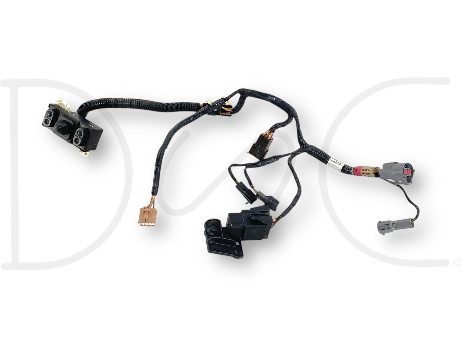 02-07 Ford F250 F350 LH Left Driver Power Seat Switch Control Wiring Harness OE with multiple connectors and protective black sheathing, used condition with light wear.