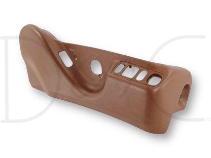 03-07 Ford F250 F350 King Ranch RH Right Passenger Seat Side Trim Bezel OE in tan, used with light wear, compatible with 1999-2007 Super Duty trucks for repair or replacement.