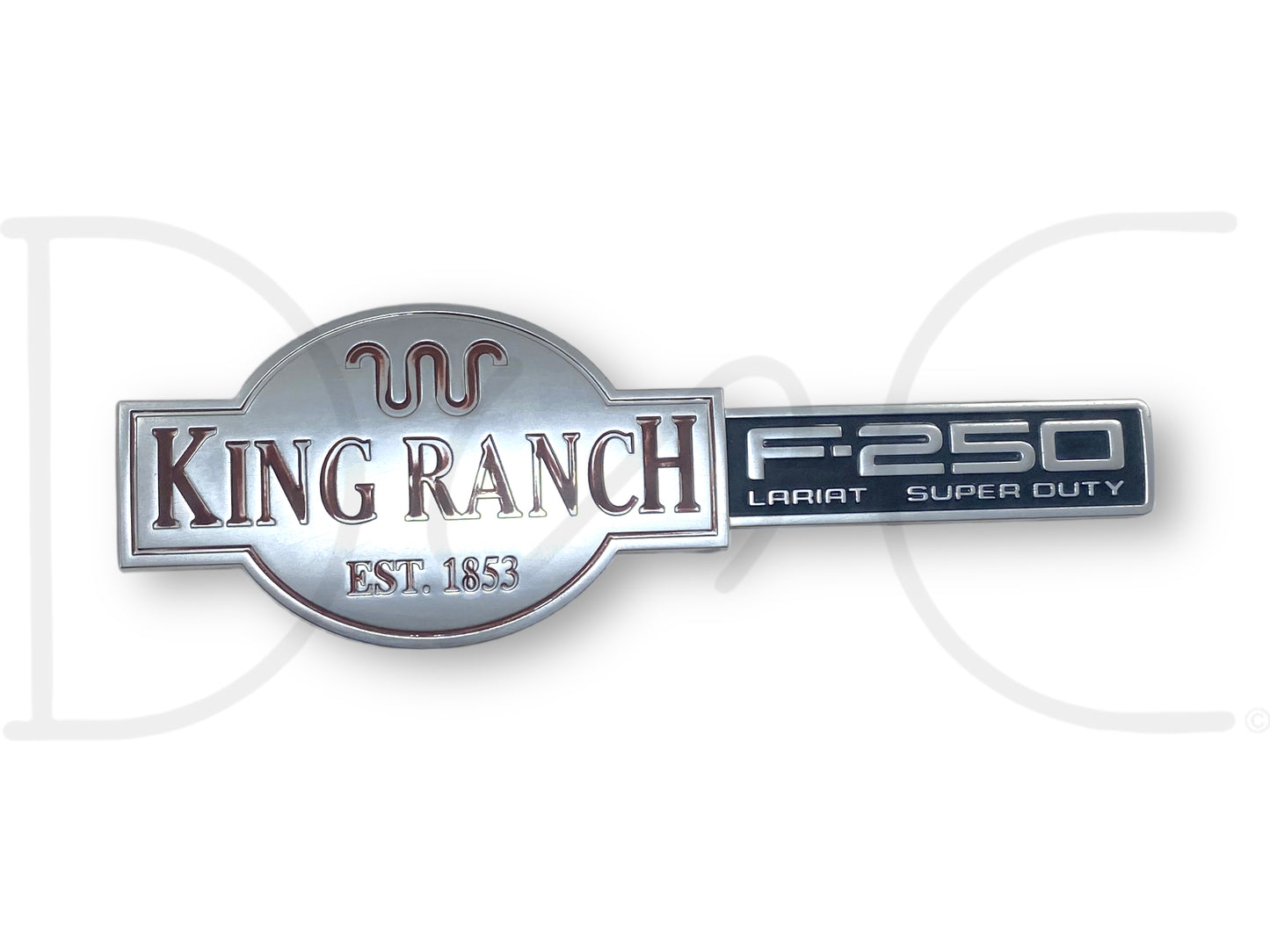 03-07 F250 F-250 King Ranch Lariat Super Duty Fender Badge Emblem Plate RH Right with used light wear, fading, and scratches from 2004 Ford F-250 King Ranch 6.0L Diesel truck.