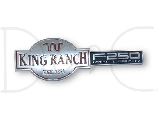 03-07 F250 F-250 King Ranch Lariat Super Duty Fender Badge Emblem Plate RH Right with used light wear, fading, and scratches from 2004 Ford F-250 King Ranch 6.0L Diesel truck.