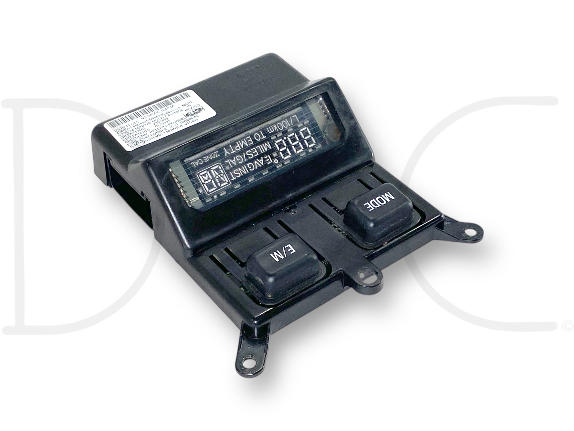 99-04 Ford F250 F350 Overhead Console Compass Trip Computer 3C3T-10D898-AC black used unit with buttons for E/M and Mode, tested working, compatible with Super Duty trucks.