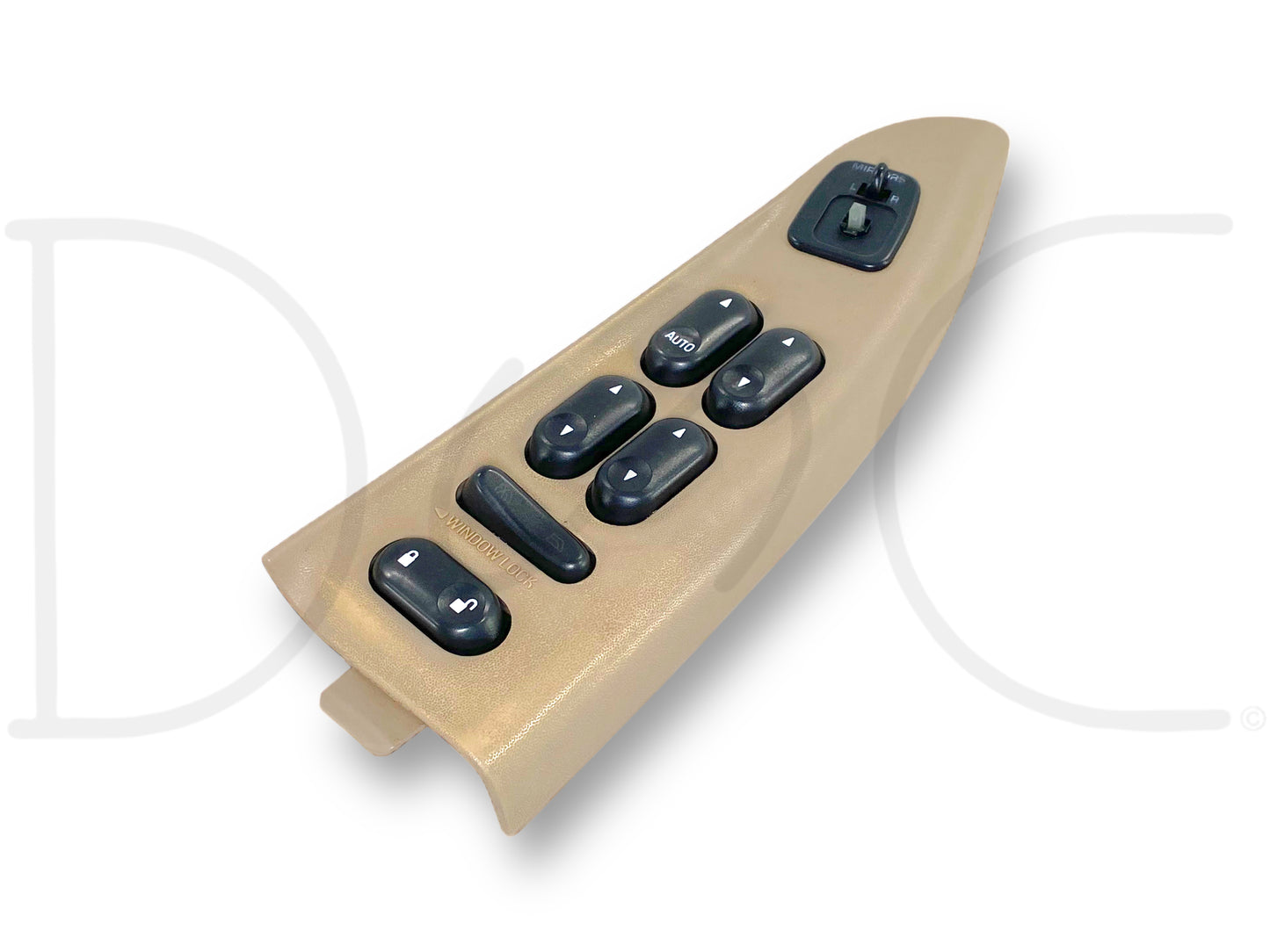 02-05 Ford F250 F350 LH Left Driver Front Power Window Lock Switch Panel Tan with multiple control buttons, used condition with light wear and missing mirror adjustment knob.