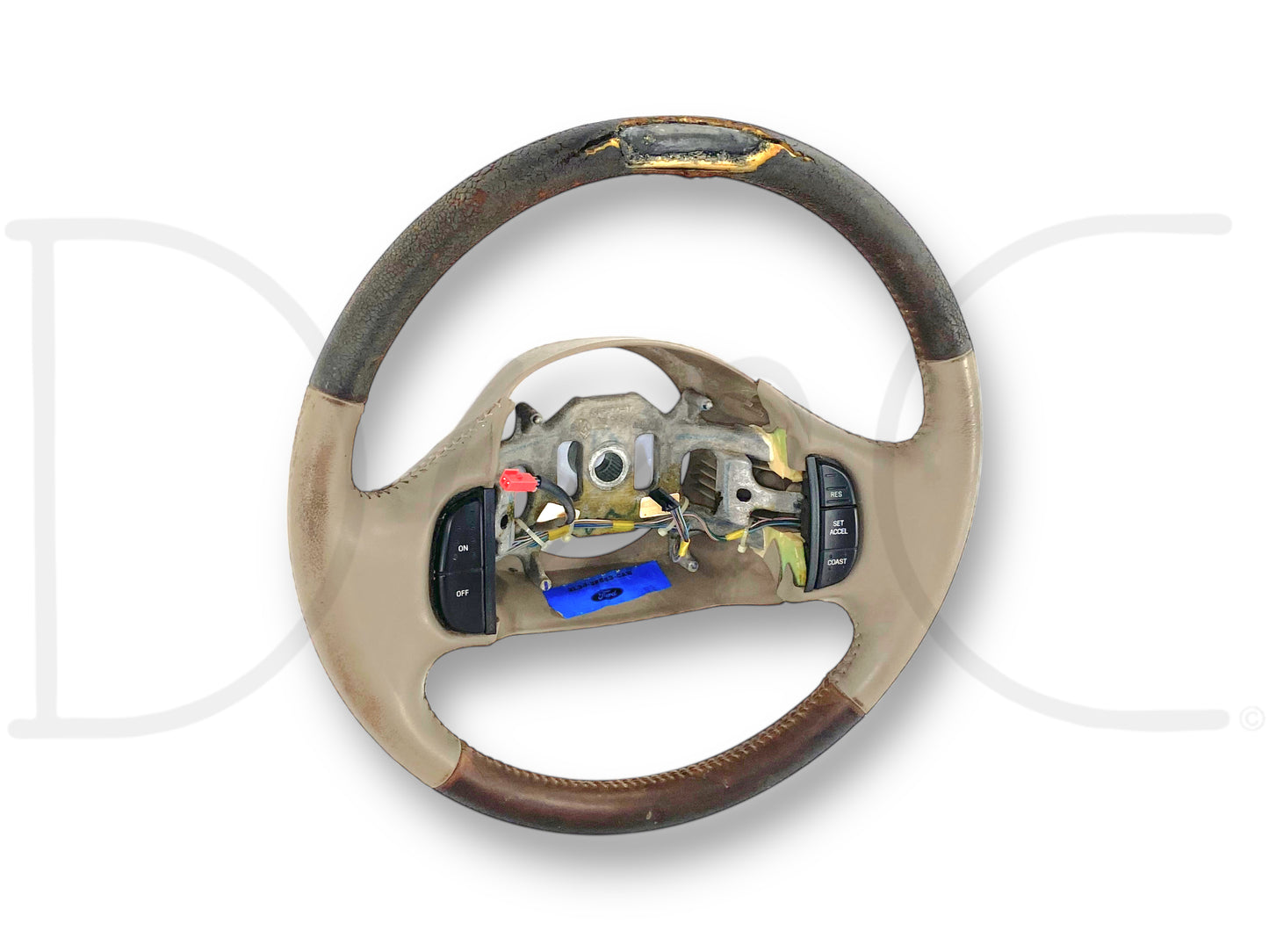 03-04 Ford F250 F350 King Ranch Steering Wheel W/ Cruise Tan Leather OE *Blem*