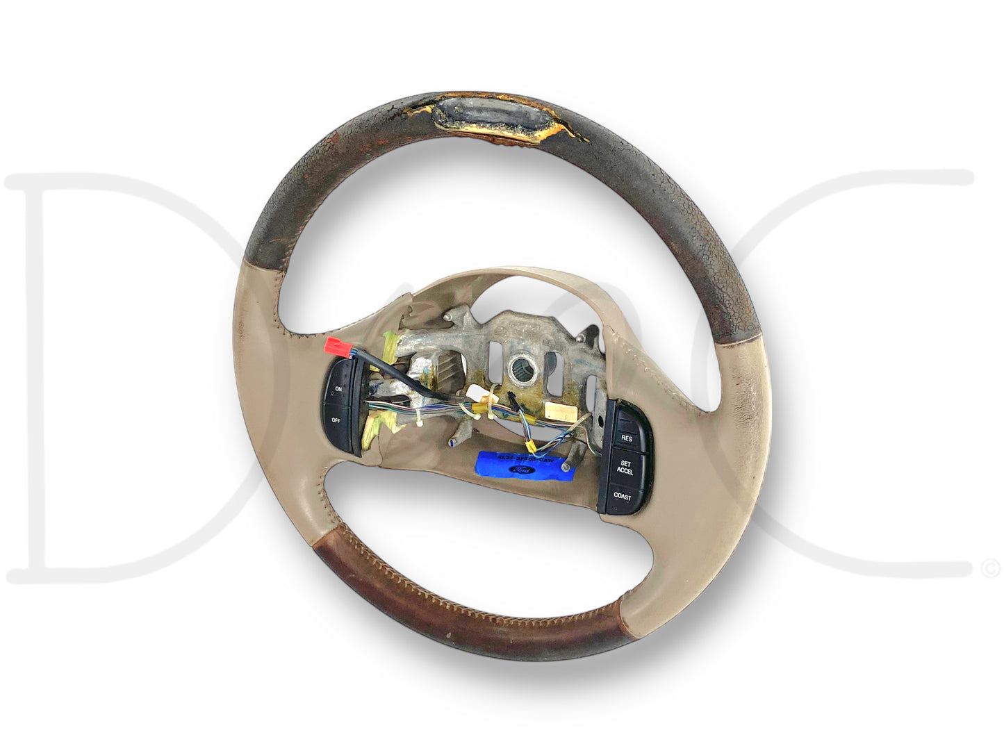 03-04 Ford F250 F350 King Ranch Steering Wheel W/ Cruise Tan Leather OE *Blem*