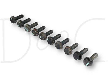 03-07 Ford F250 F350 6.0 6.0L Diesel Flex Plate Flexplate Bolts Bolt Set (10) used with light wear, compatible with Ford Excursion and Super Duty trucks, arranged on a white background.