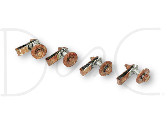 99-07 Ford F250 F350 Super Duty Transfer Case Skid Plate Bolts OE Bolt Set [4] showing four used but good condition bolts with light rust, compatible with Ford 6.0L Powerstroke and other Super Duty trucks from model years 1999 to 2007.
