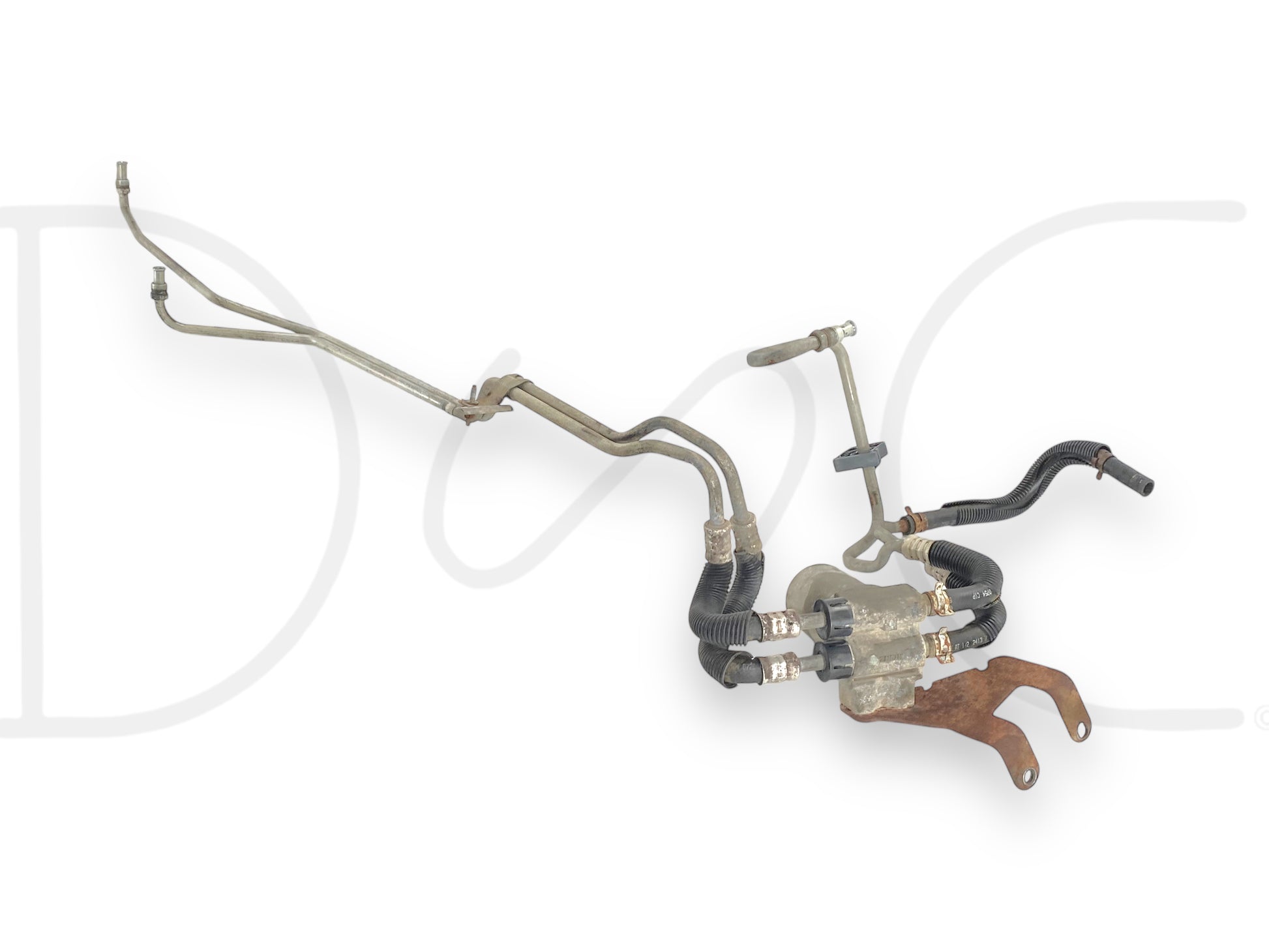 03-04 Ford F250 F350 6.0 6.0L 5R110 Auto Transmission Cooler Lines & Filter OE used with light wear, including metal tubing, rubber hoses, and a filter assembly for 2003-2004 Ford Super Duty trucks with 6.0L Powerstroke engines.