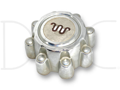 99-04 Ford F250 F350 Super Duty King Ranch Wheel Center Hub Cap Hubcap OEM, used with light wear and surface blemishes, compatible with 1999-2004 Ford Excursion, F-250, and F-350 trucks, made of durable metal with a distinct King Ranch emblem.