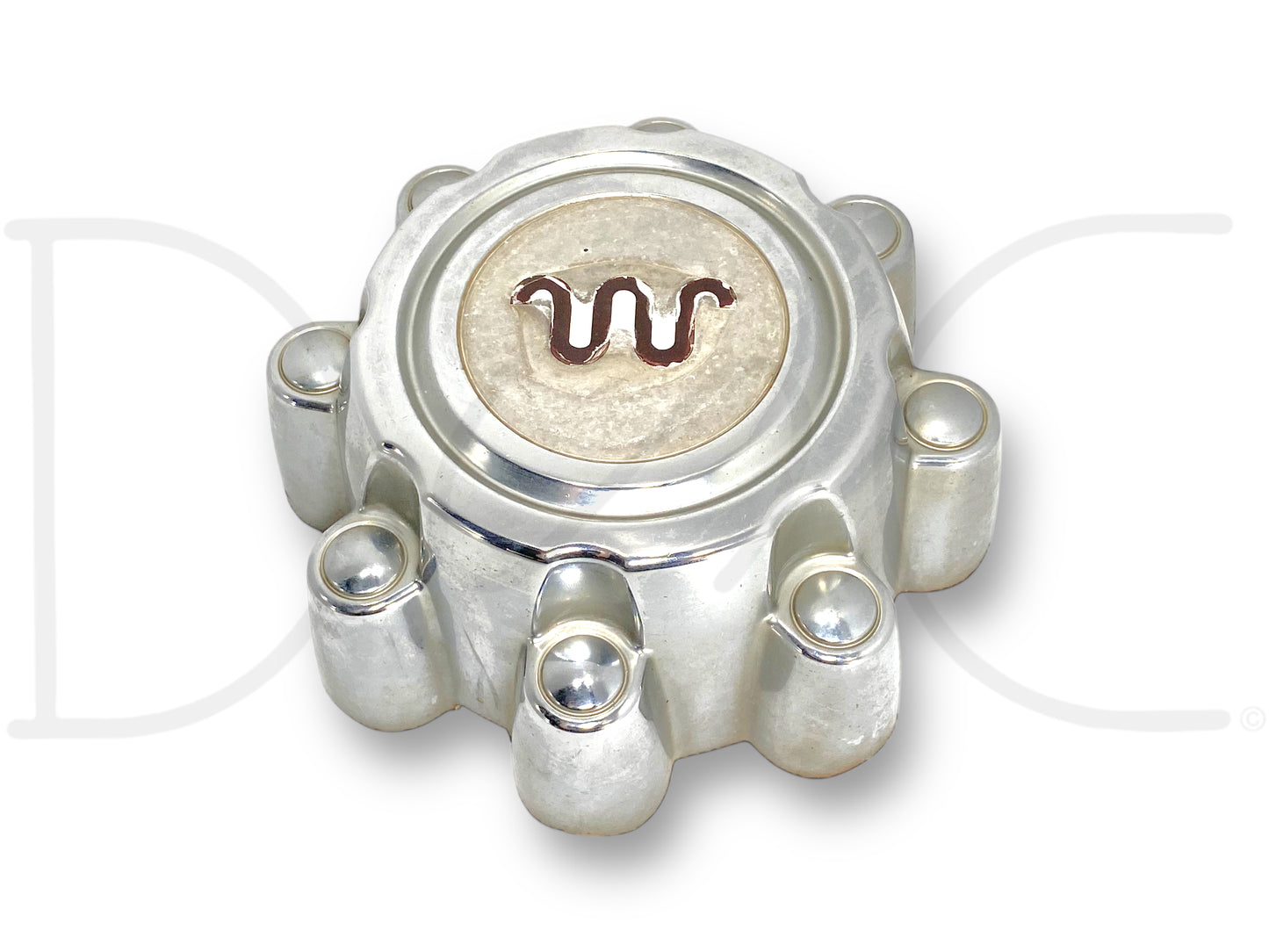 99-04 Ford F250 F350 Super Duty King Ranch Wheel Center Hub Cap Hubcap OEM, used with light wear and surface scratches, compatible with 1999-2004 Ford Excursion, F-250, and F-350 trucks, featuring a metallic finish and King Ranch emblem.