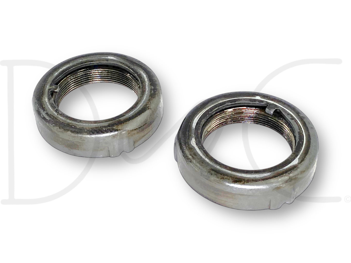99-04 Ford F250 F350 Sterling 10.5 Rear Axle Wheel Hub Bearing Retainer Nut Set, used condition with light wear, compatible with 1999-2004 Ford F-250 and F-350 trucks including 6.0L Powerstroke diesel models, OEM-quality replacement part.