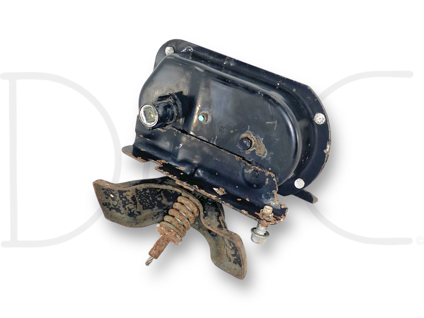 99-07 Ford F250 F350 Spare Tire Winch Carrier Hoist OE Factory 776659C used condition with light wear, removed from 2004 Ford F-250 King Ranch 6.0L Powerstroke diesel truck, featuring metal construction with rust on the winch mechanism.