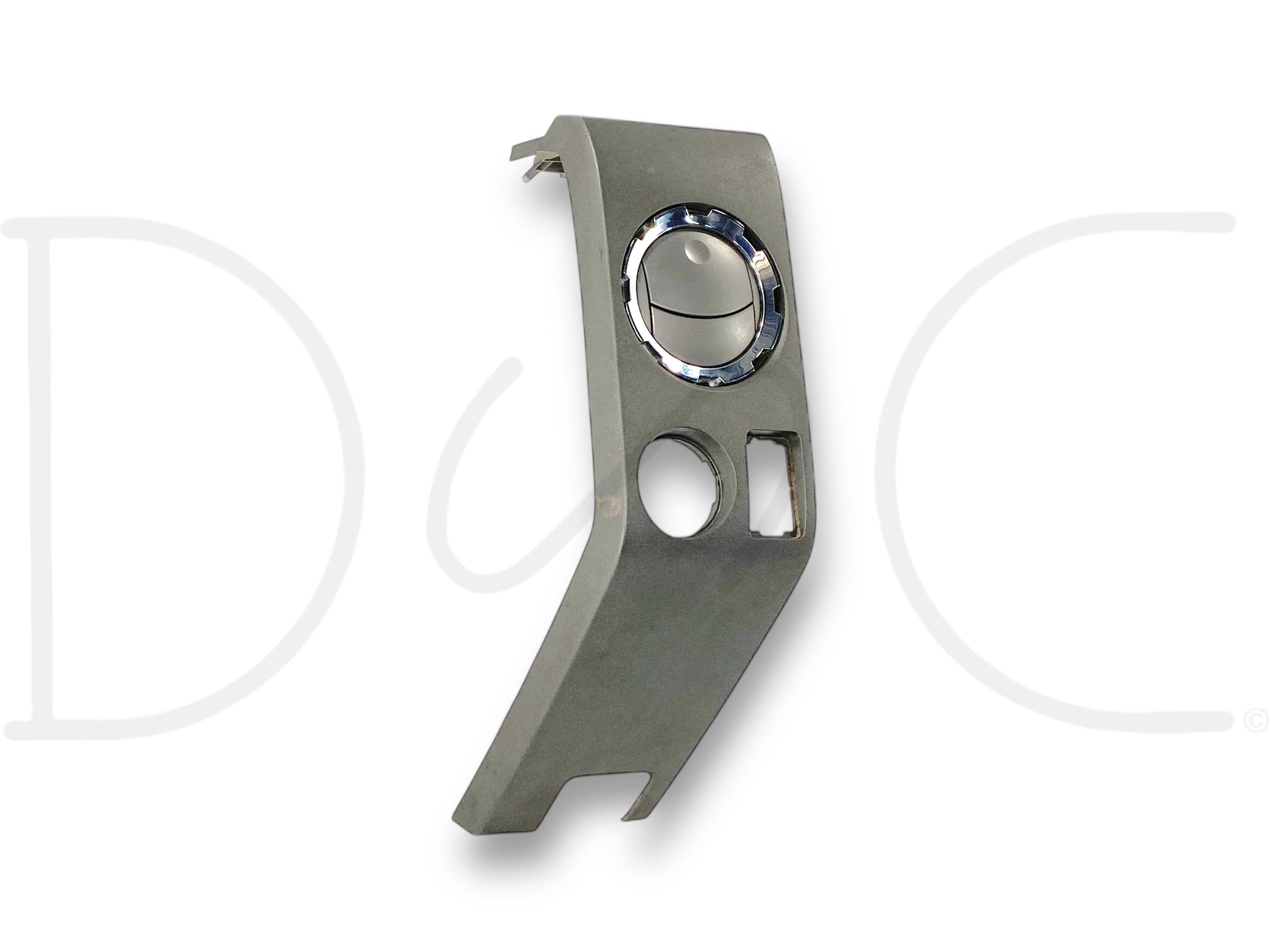 08-10 Ford F250 F350 LH Left Driver Dashboard Dash Trim Panel Air Vent Silver OE part with light wear and small scratches, compatible with 2008-2010 Ford F-250, F-350, F-450, and F-550 Super Duty trucks, featuring a chrome-ringed air vent.