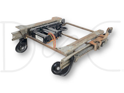 08-10 Ford F250 F350 RH Right Passenger Seat Track Base Frame Power Motors OE used seat track base frame with power motors, showing light wear and designed for 2008 to 2010 Ford F-250, F-350, F-450, and F-550 Super Duty trucks with 6.4L Powerstroke engine compatibility.