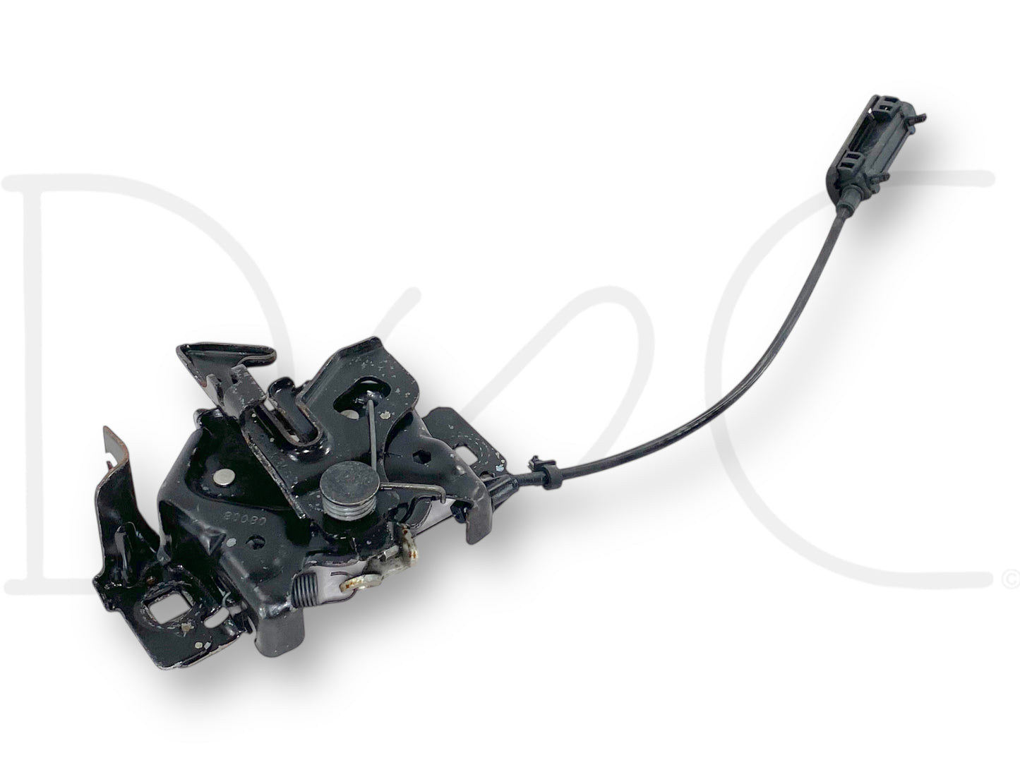08-10 Ford F250 F350 Front Hood Latch Catch Lock Release Cable Assembly OE in used good condition with light wear, compatible with 2008-2010 Ford Super Duty models including F-250, F-350, F-450, and F-550, featuring durable metal construction and attached release cable.