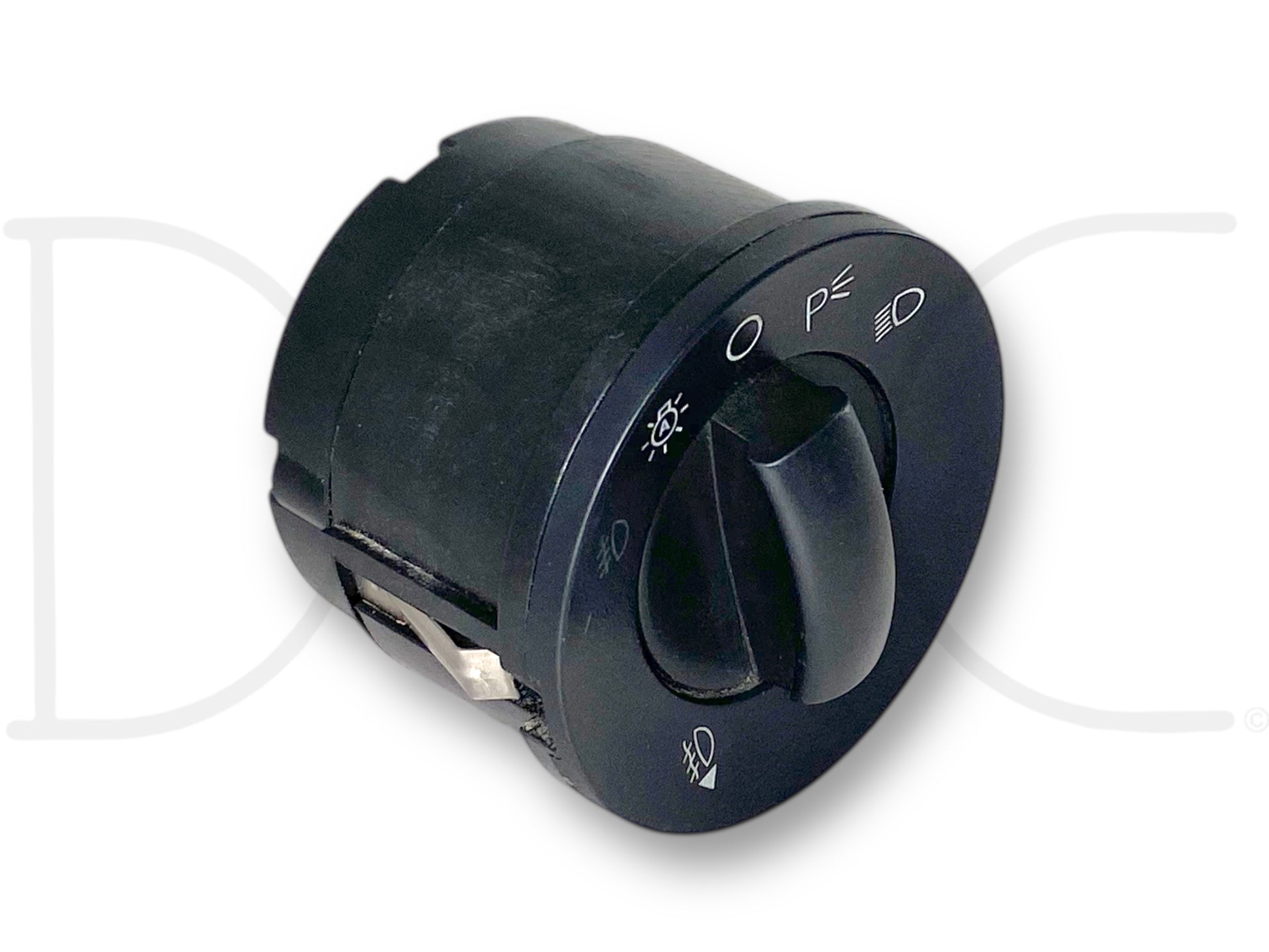 08-10 Ford F250 F350 Super Duty Headlight Switch W/ Fog Lights Auto 8C3T-13D061 shown as a used, good condition control switch with markings for headlights, fog lights, and parking lights, compatible with 2008-2010 Ford F-250, F-350, F-450, and F-550 Super Duty trucks.