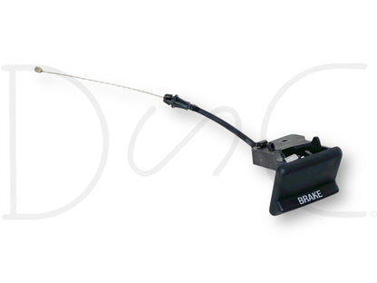 08-16 Ford F250 F350 Parking Emergency Brake Release Lever Handle Cable OE in used condition with light wear, featuring a black plastic brake lever handle attached to a metal cable, compatible with 2008-2016 Ford F-250, F-350, F-450, and F-550 Super Duty trucks.