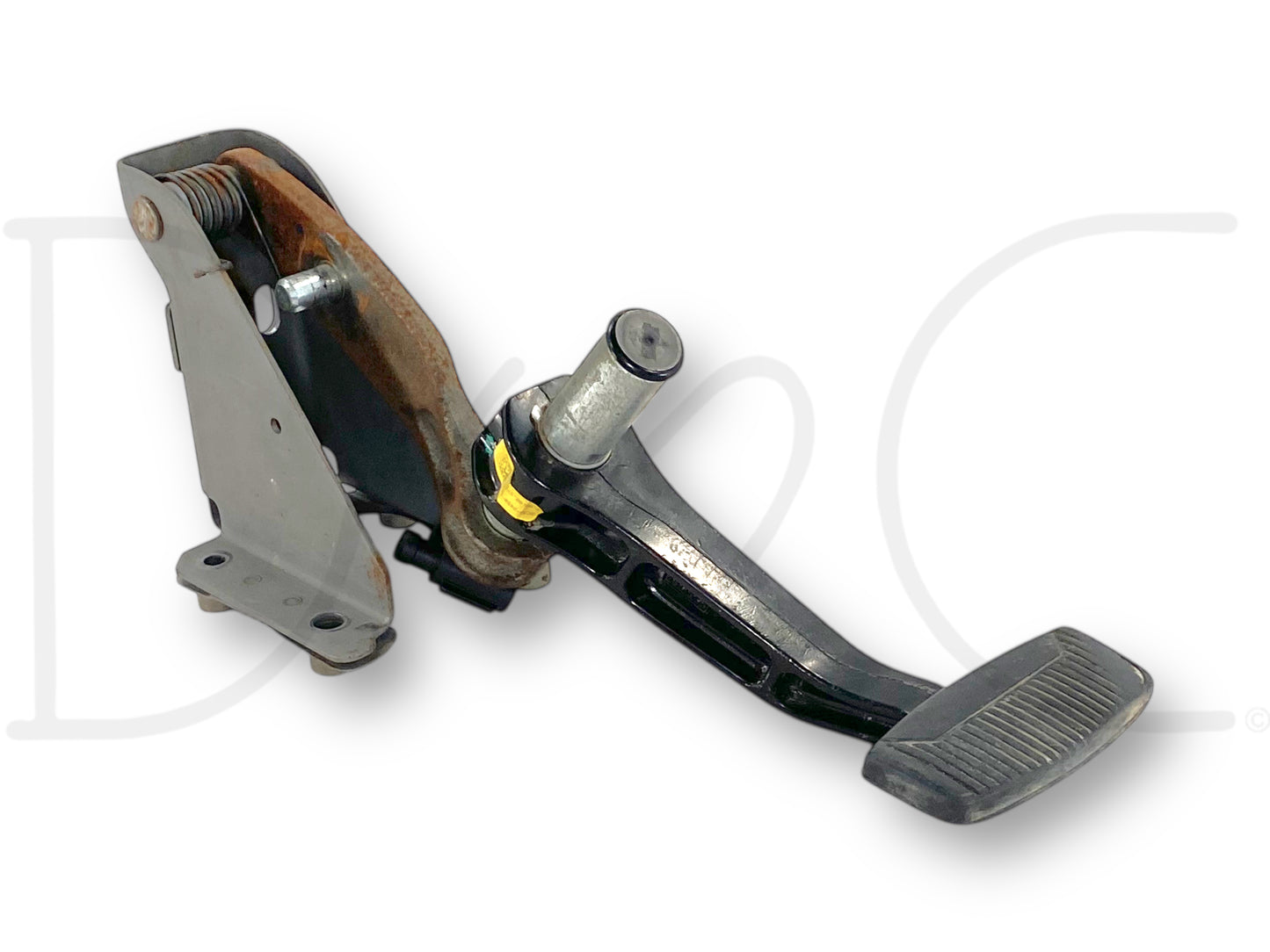 08-10 Ford F250 F350 Adjustable Brake Pedal Assembly OEM 5C34-2450-Ff showing used condition with light wear and a worn corner on the pedal pad, removed from a 2008 Ford F-350 XLT FX4 6.4L Diesel truck, designed for 2008-2010 F-250, F-350, F-450, F-550 models.