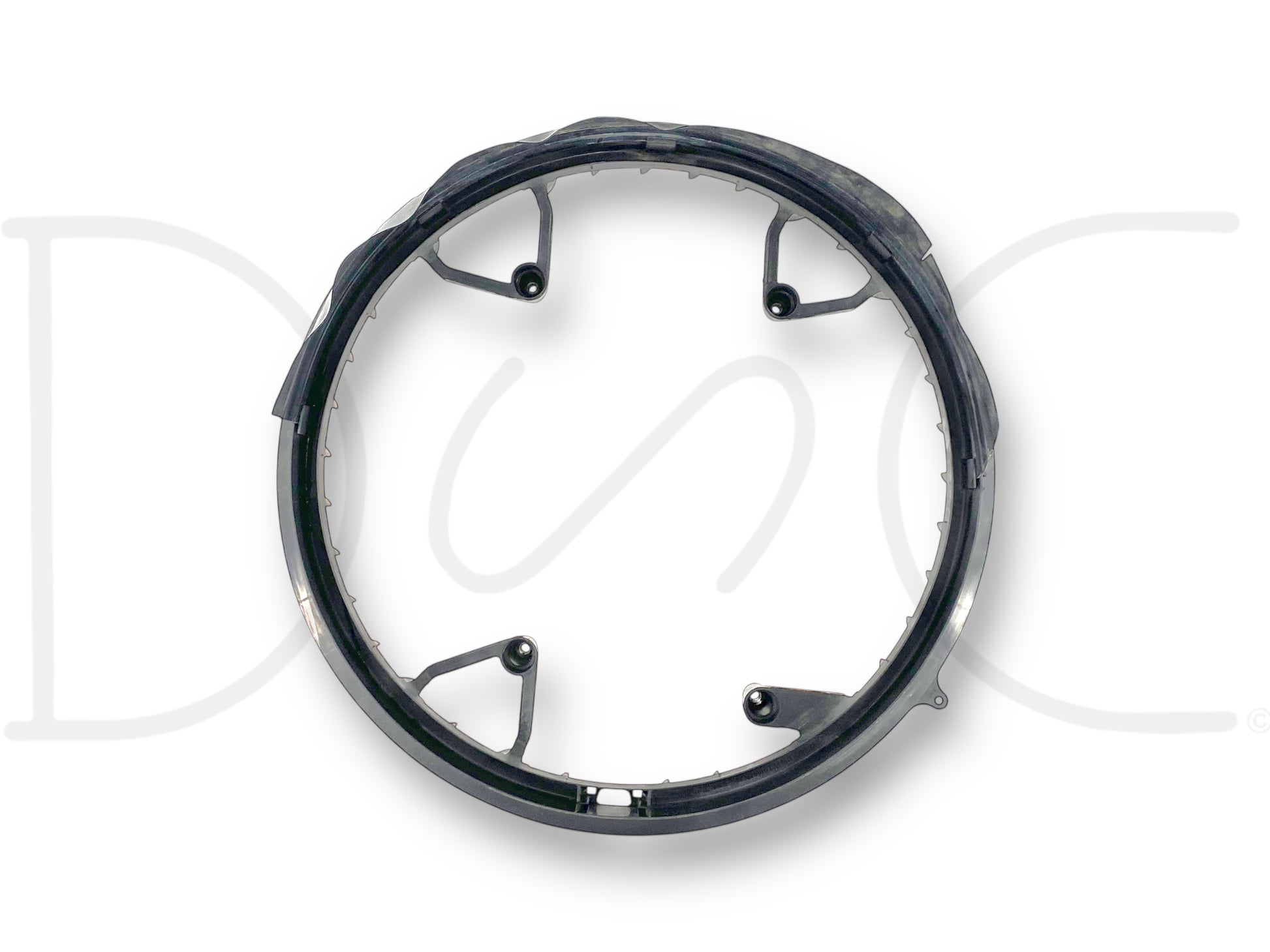 08-10 Ford F250 F350 6.4 6.4L Diesel Radiator Inner Fan Shroud [Part #] shown from a top-down view, black used part with light wear, compatible with Ford Super Duty models 2008-2010 diesel trucks, designed to fit 6.4L Powerstroke engines.
