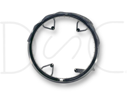 08-10 Ford F250 F350 6.4 6.4L Diesel Radiator Inner Fan Shroud [Part #] shown from a top-down view, black used part with light wear, compatible with Ford Super Duty models 2008-2010 diesel trucks, designed to fit 6.4L Powerstroke engines.