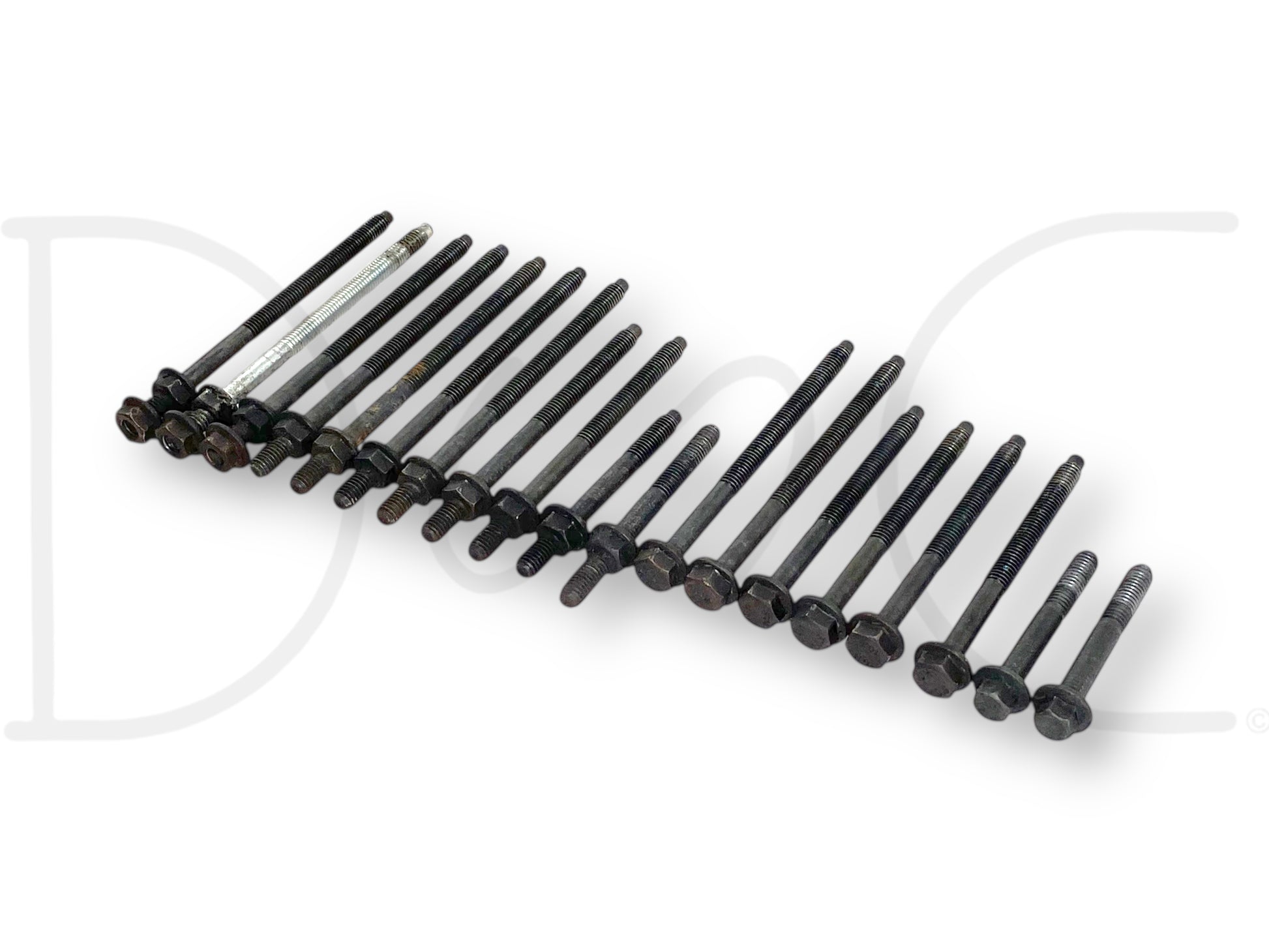 08-10 Ford F250 F350 6.4 6.4L Intake Manifold Bolts Bolt Set 19 Pc OEM, used parts in good condition showing light wear, designed for 2008-2010 Ford F-250 and F-350 Super Duty diesel trucks, featuring original equipment quality for reliable fitment and performance.