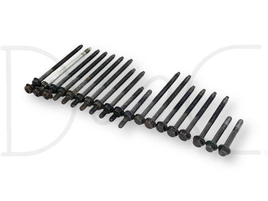08-10 Ford F250 F350 6.4 6.4L Intake Manifold Bolts Bolt Set 19 Pc OEM, used parts in good condition showing light wear, designed for 2008-2010 Ford F-250 and F-350 Super Duty diesel trucks, featuring original equipment quality for reliable fitment and performance.