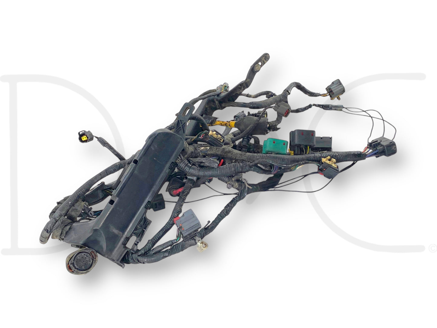 08-10 Ford F250 F350 6.4 6.4L Diesel Engine Wiring Harness OE 1876436C2 *Blem* showing used wiring harness with light wear, several blemished plugs, and one pigtail spliced, designed for 2008-2010 Ford Super Duty diesel trucks.