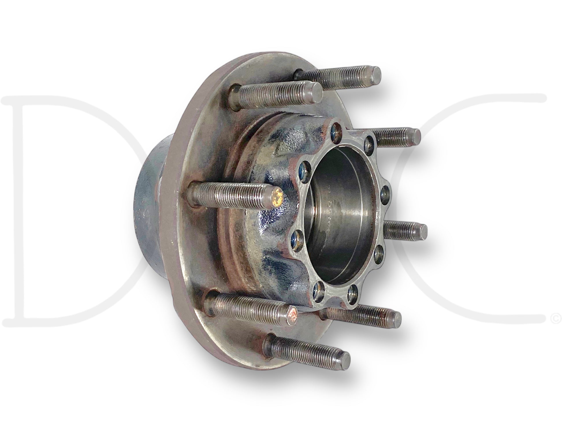 05-10 Ford F250 F350 SRW Sterling 10.5 Rear Axle Wheel Bearing Hub 8 Lug OE showing used but good condition rear axle hub with light wear, compatible with 2005-2010 Ford F-250 and F-350 trucks, designed for reliable OEM fit and function.