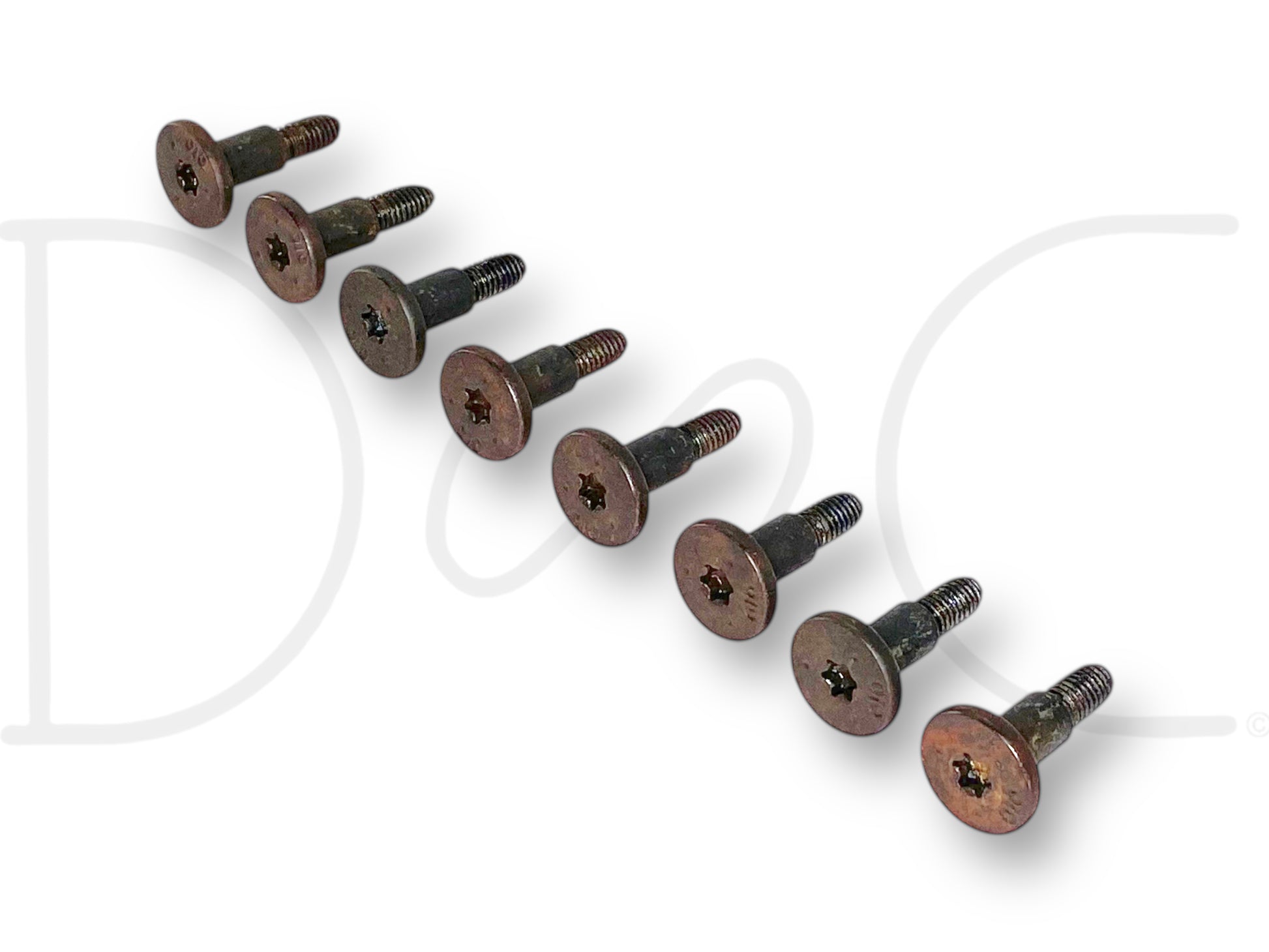 08-16 Ford F250 F350 Step Tailgate Inner Access Panel Bolts Bolt Set [8], used with light wear, suitable for Ford Super Duty trucks from 2008 to 2016, showing eight rust-colored metal bolts with star-shaped drive heads.