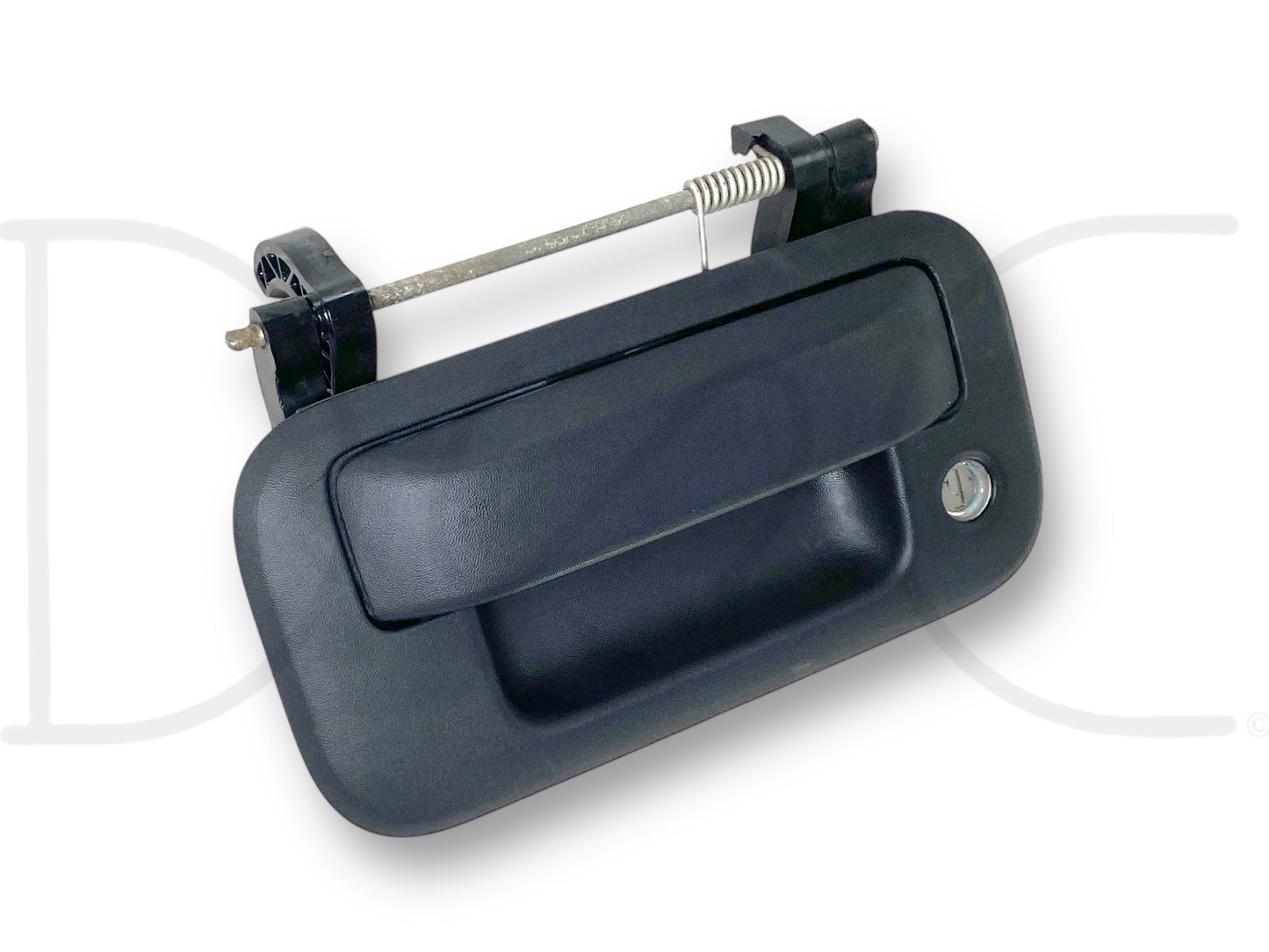 08-16 Ford F150 F250 F350 Super Duty Tailgate Tail Gate Handle in used good condition with light wear, black finish, featuring mounting hardware and spring mechanism, compatible with 2008-2014 Ford F-250, F-350, and F-450 trucks.