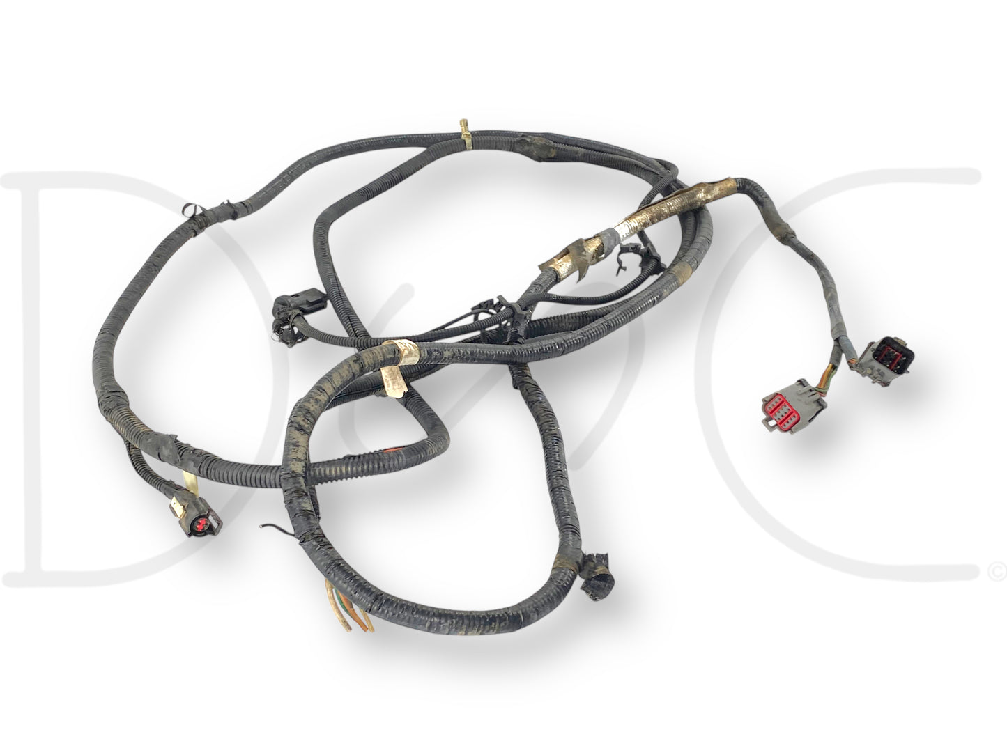 03-04 Ford F250 F350 ECLB Diesel 158" Rear Frame Chassis Wiring Harness *Blem* showing light wear and cut at bed taillight plug, compatible with 2003-2004 Ford F-250 and F-350 trucks, suitable for 6.0L Powerstroke engines, used OEM wiring harness for Super Duty models.