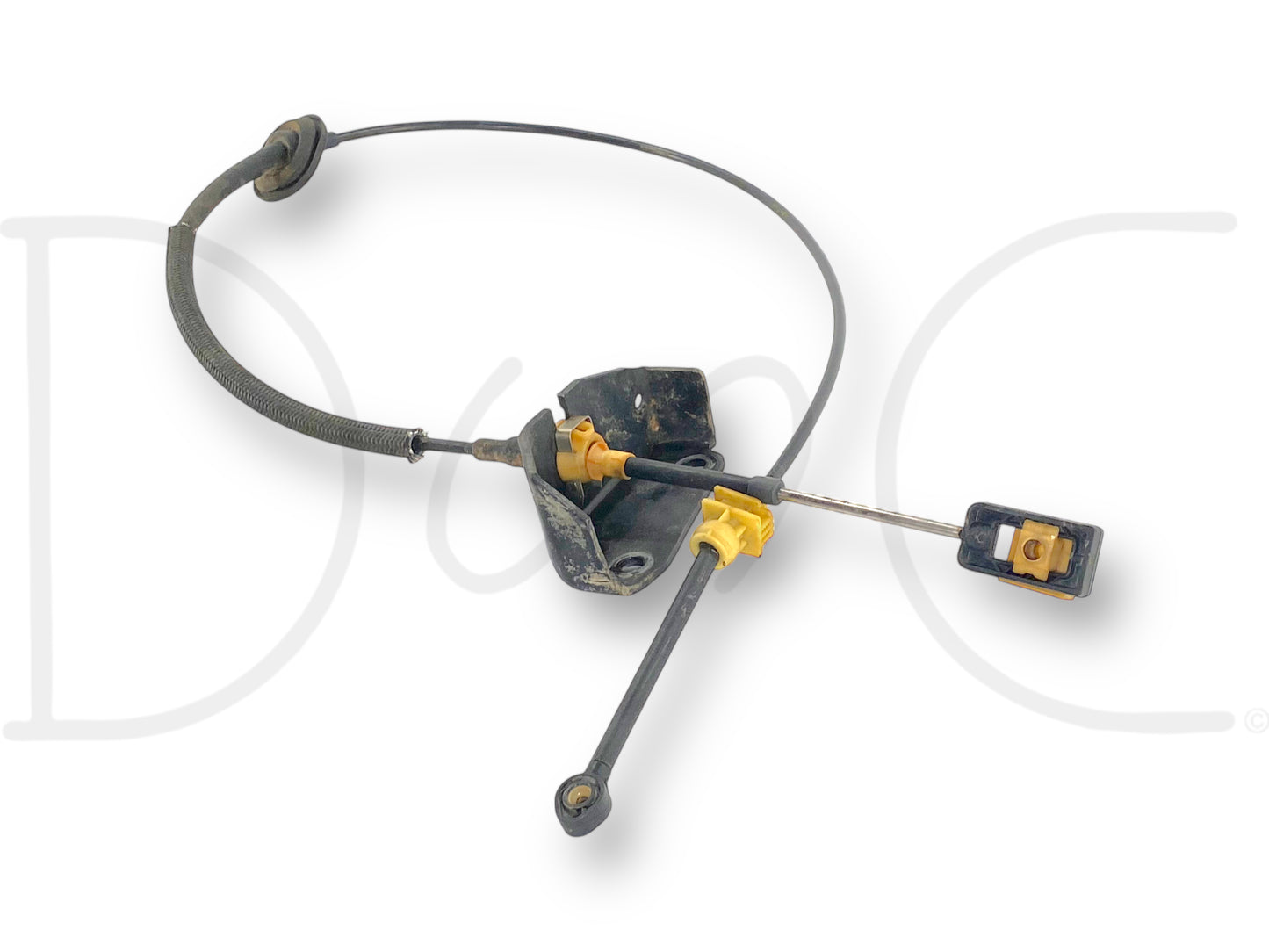 03-07 Ford F250 F350 5R110 Auto Trans Transmission Gear Shift Shifter Cable OE used in good condition with light wear, compatible with 2003-2007 Ford F-250, F-350, F-450, and F-550 trucks, specifically from a 2004 Ford F-350 Lariat 6.0 Diesel model, showing detailed mechanical components and connectors.