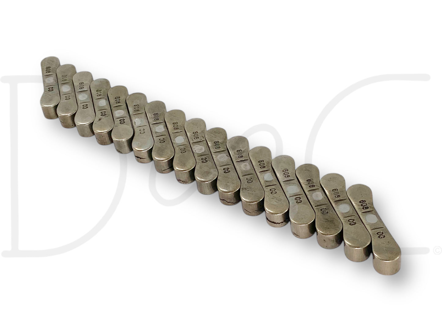 03-07 Ford F250 F350 6.0 6.0L Rocker Arm Valve Bridge Link Set OE Bridges [16] arranged in a row, showing used but good condition metal components designed for Ford Powerstroke diesel engines from model years 2003 to 2007.