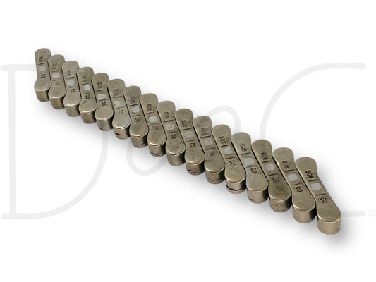 03-07 Ford F250 F350 6.0 6.0L Rocker Arm Valve Bridge Link Set OE Bridges [16] arranged in a row, showing used but good condition metal components designed for Ford Powerstroke diesel engines from model years 2003 to 2007.
