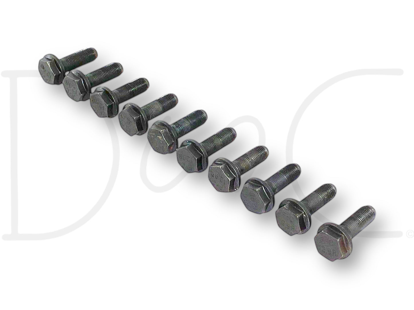 Set of ten used, good condition hex head bolts designed for 03-07 Ford F250 F350 6.0 6.0L Diesel Flex Plate Flexplate Bolts Bolt Set (10), compatible with 6.0 Powerstroke engines and Ford Super Duty trucks, featuring durable steel construction for secure flexplate attachment.
