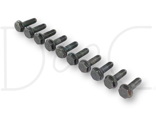 Set of ten used, good condition hex head bolts designed for 03-07 Ford F250 F350 6.0 6.0L Diesel Flex Plate Flexplate Bolts Bolt Set (10), compatible with 6.0 Powerstroke engines and Ford Super Duty trucks, featuring durable steel construction for secure flexplate attachment.