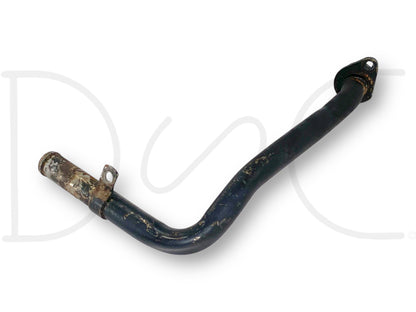 03-07 Ford F250 F350 6.0 6.0L Front Cover Heater Hose Coolant Pipe Elbow Fitting used with light wear and pitting, compatible with 2003-2004 Ford Super Duty models, designed for 6.0 Powerstroke engines, featuring durable metal construction and mounting brackets.