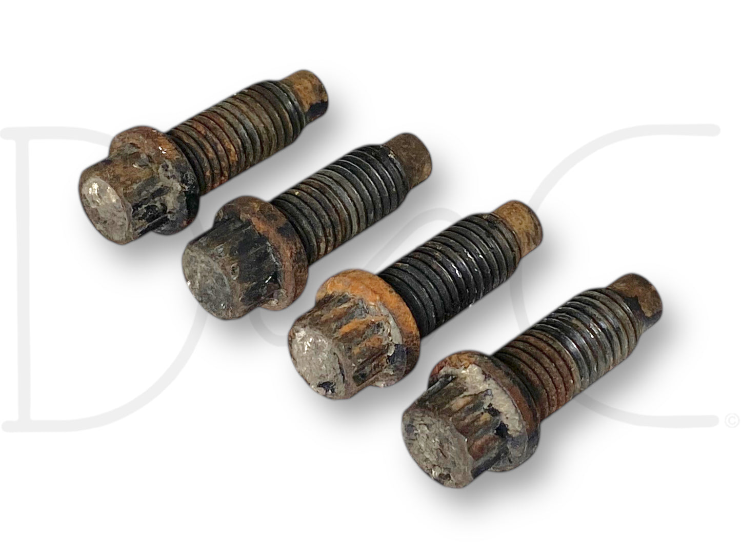 99-10 Ford Super Duty F250 F350 Driveshaft To Flange Bolts OEM Bolt Set (4) showing used, good condition bolts with light wear, compatible with 6.0L diesel engines and Super Duty trucks from 1999 to 2010.