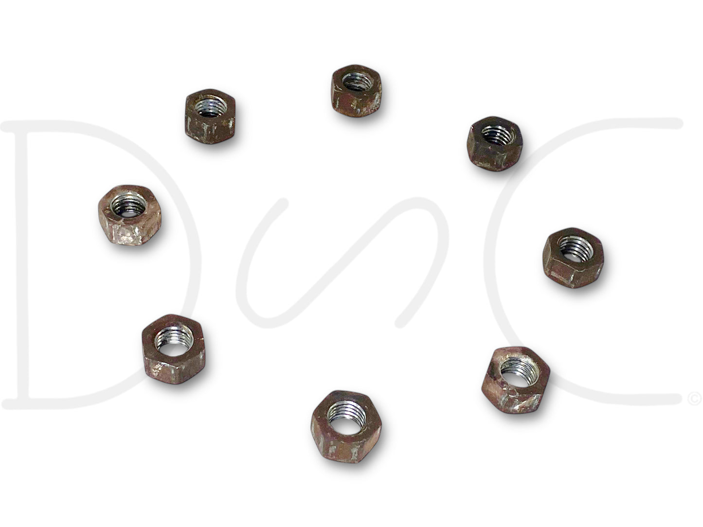 99-10 Ford F350 Dually 4X4 Front Axle Spacer Adapter Hardware Nuts Set [8] OE, used with light wear, designed for Ford F-350, F-450, and F-550 trucks from model years 1999 to 2010, compatible with 6.0L Powerstroke and Super Duty series.