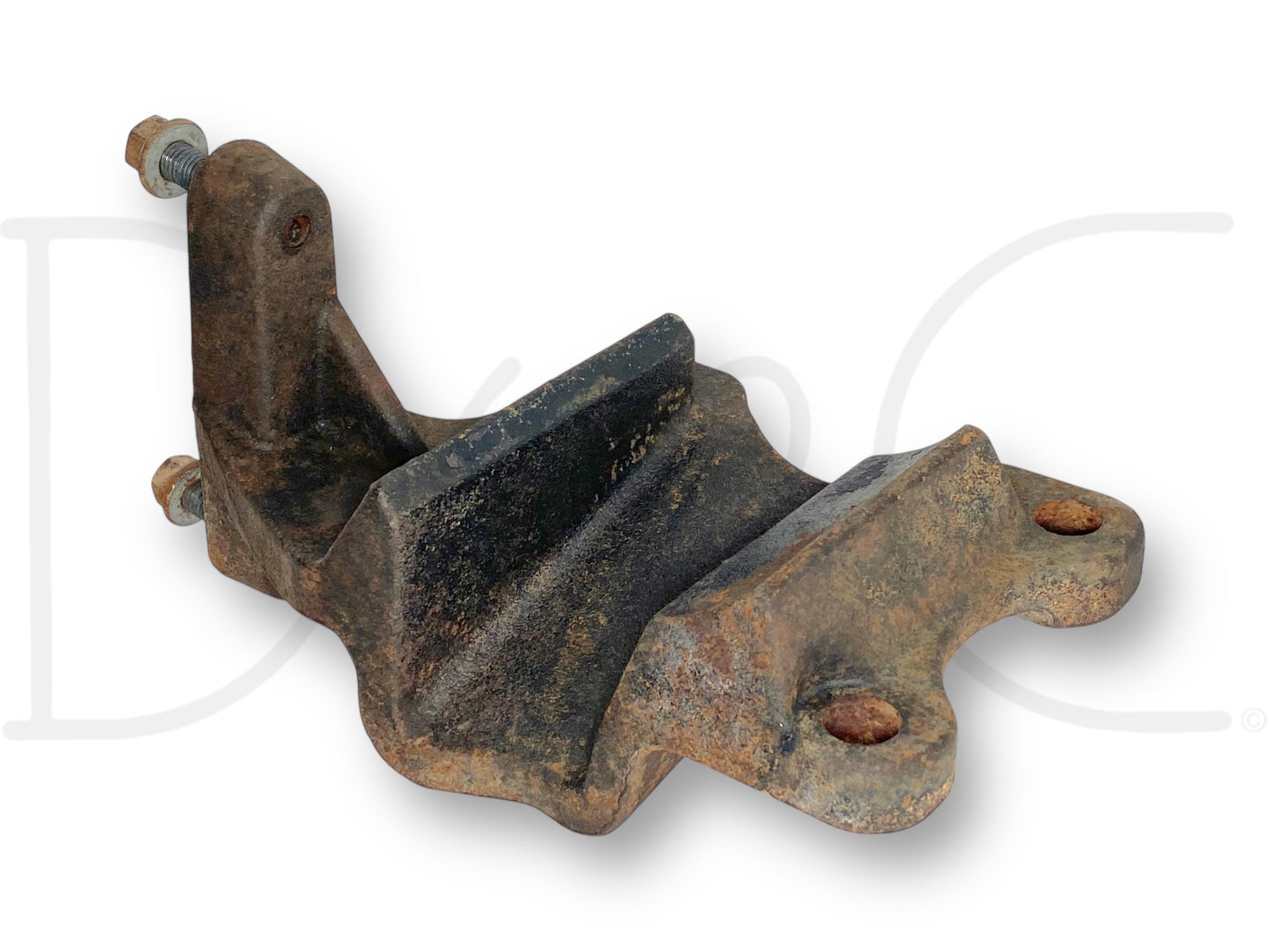 99-04 Ford F250 F350 4X4 Front Axle U Bolt Bracket Sway Bar Mount 1C34-5A316-Aa, used with light wear, removed from a 2004 Ford F-350 Lariat 6.0 Diesel 4WD, showing rusted metal surface and mounting holes designed for secure axle and sway bar connection.